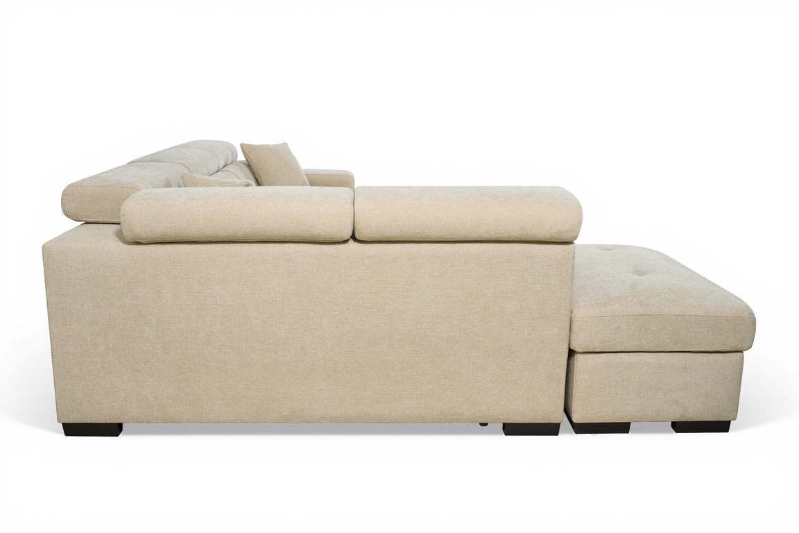 Light Beige Chenille Fabric 1C2 Corner Sofabed with Storage and Ottomans AMELIA