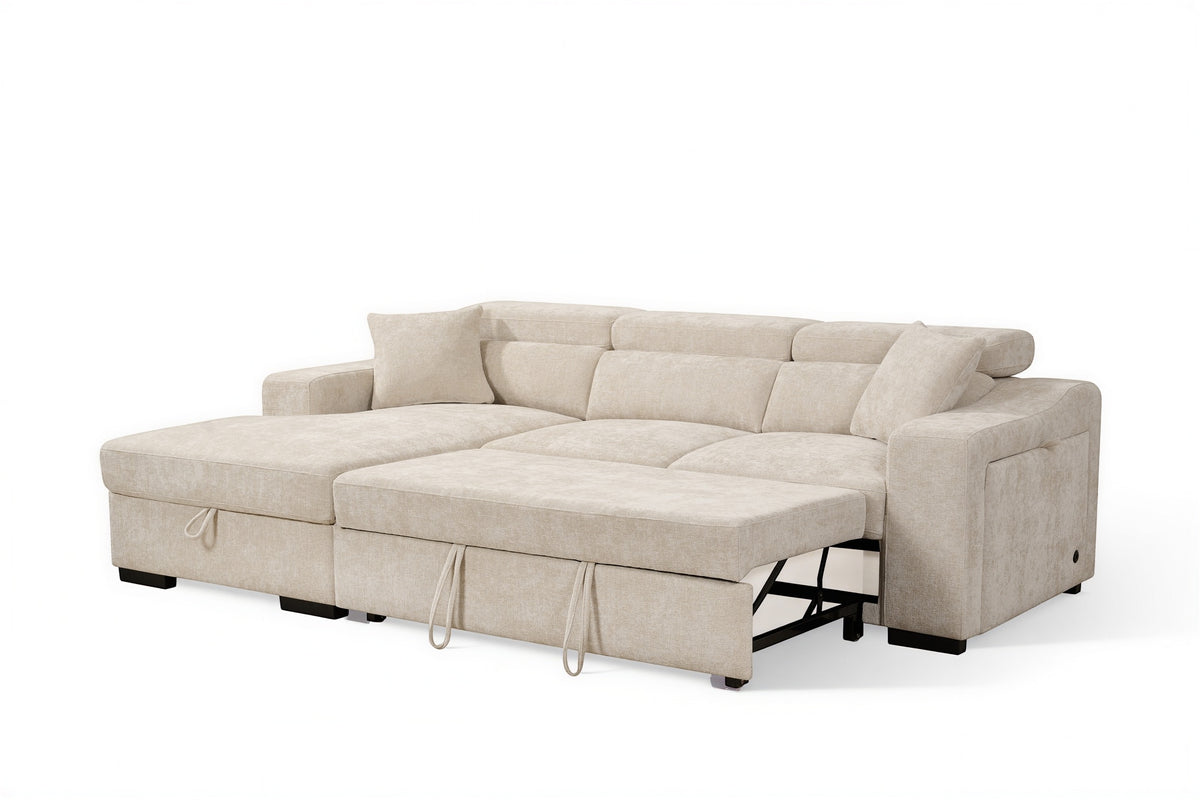 Light Beige Chenille Fabric 1C2 Corner Sofabed with Storage ARTHUR
