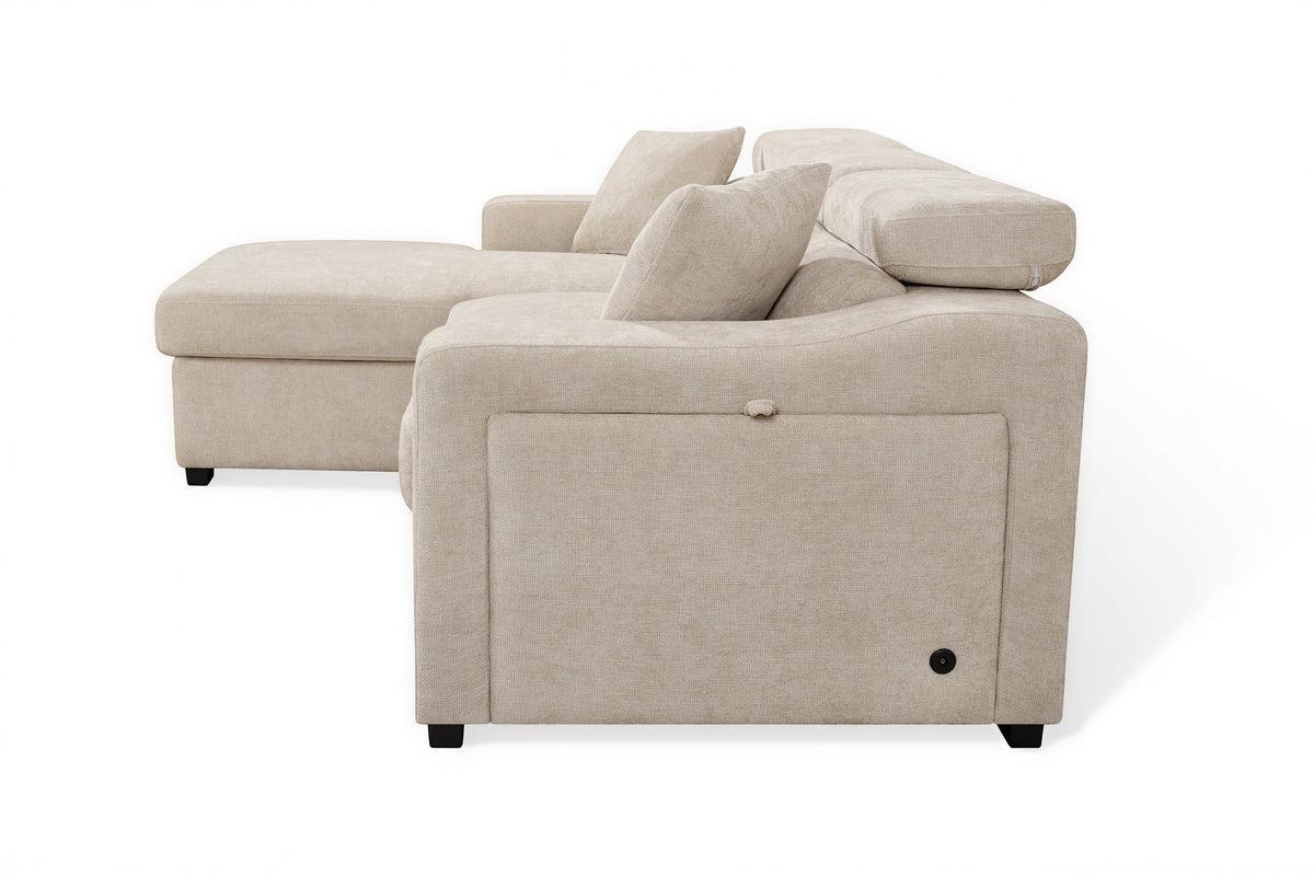 Light Beige Chenille Fabric 1C2 Corner Sofabed with Storage ARTHUR