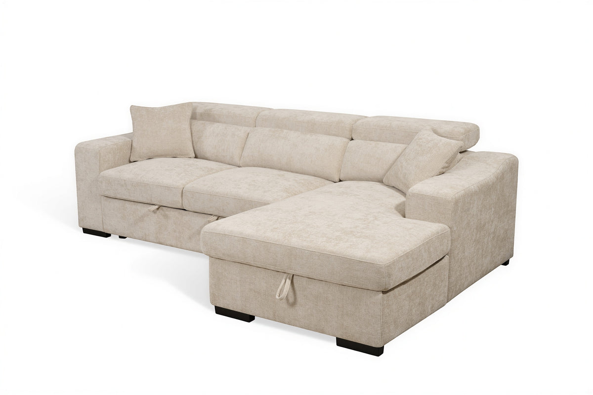 Light Beige Chenille Fabric 2C1 Corner Sofabed with Storage ARTHUR