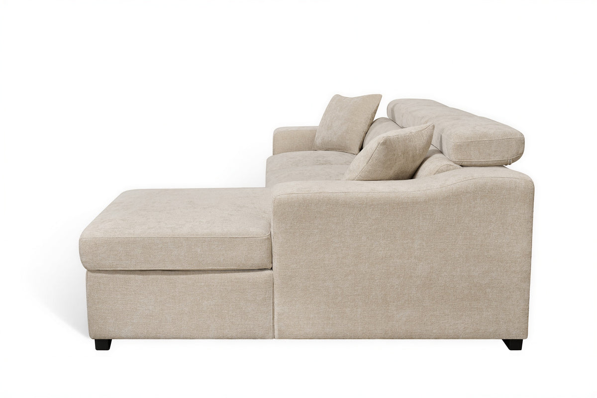 Light Beige Chenille Fabric 2C1 Corner Sofabed with Storage ARTHUR