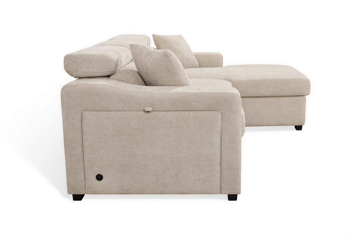 Light Beige Chenille Fabric 2C1 Corner Sofabed with Storage ARTHUR