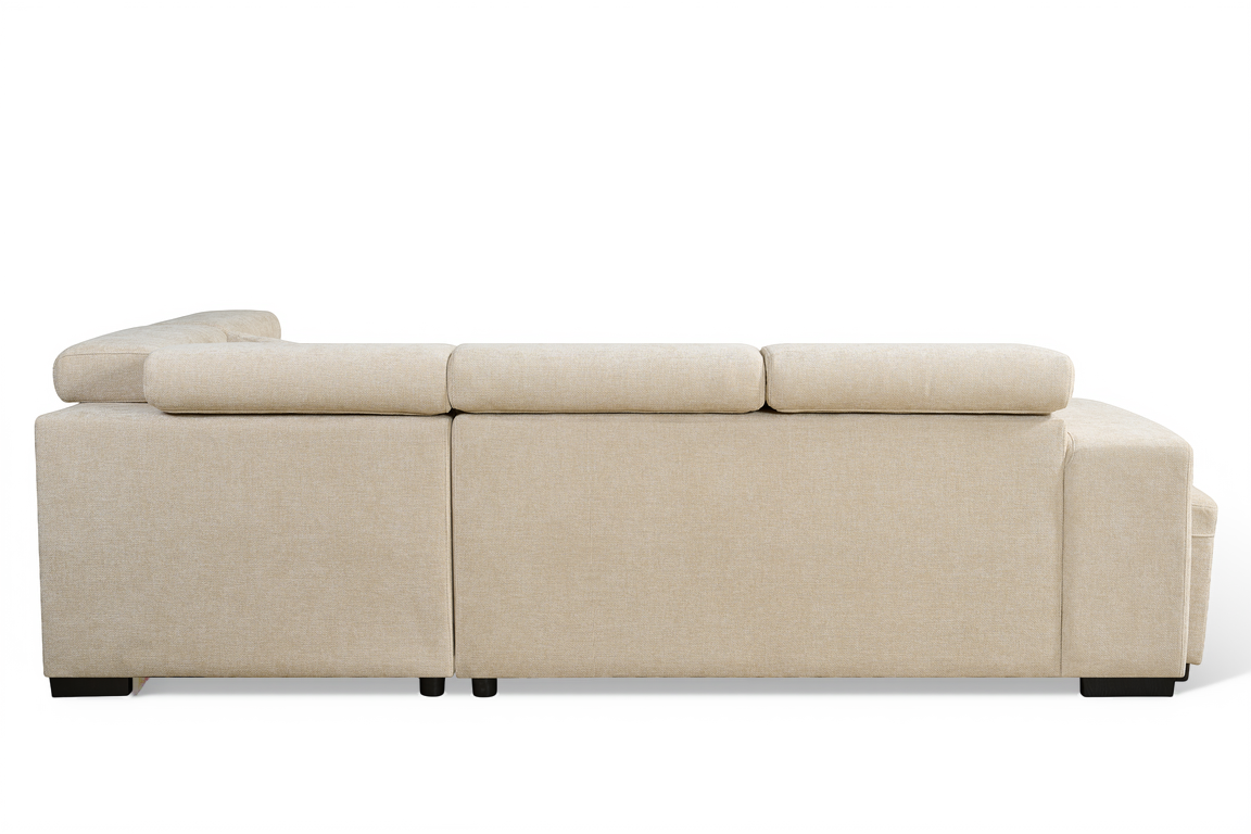 Light Beige Chenille Fabric 2C1 Corner Sofabed with Storage and Ottomans AMELIA