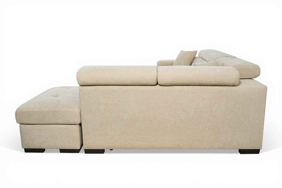Light Beige Chenille Fabric 2C1 Corner Sofabed with Storage and Ottomans AMELIA