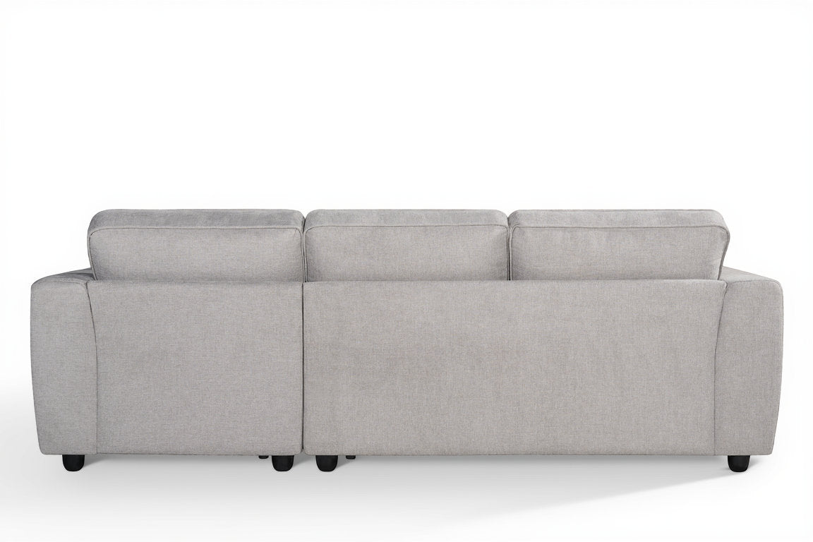 light grey chenille corner sofa with a chaise section