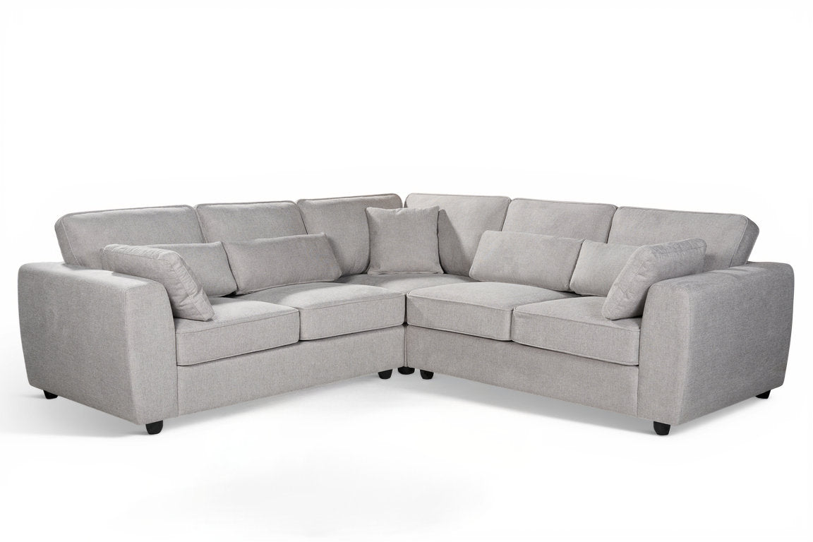 light grey chenille corner sofa with five seats