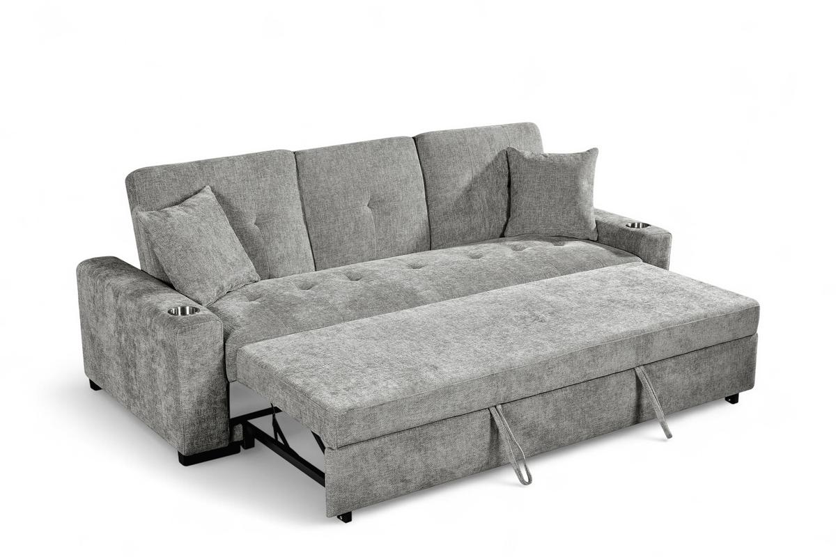 Light Grey Chenille Fabric 3 Seater Sofabed CHARLES