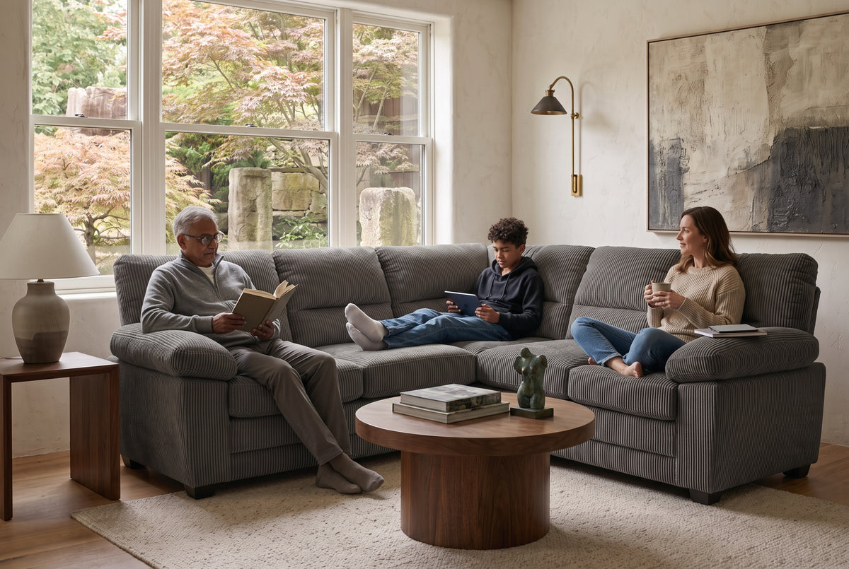 Grey Jumbo Cord 2C2 Corner Sofa LINCOLN