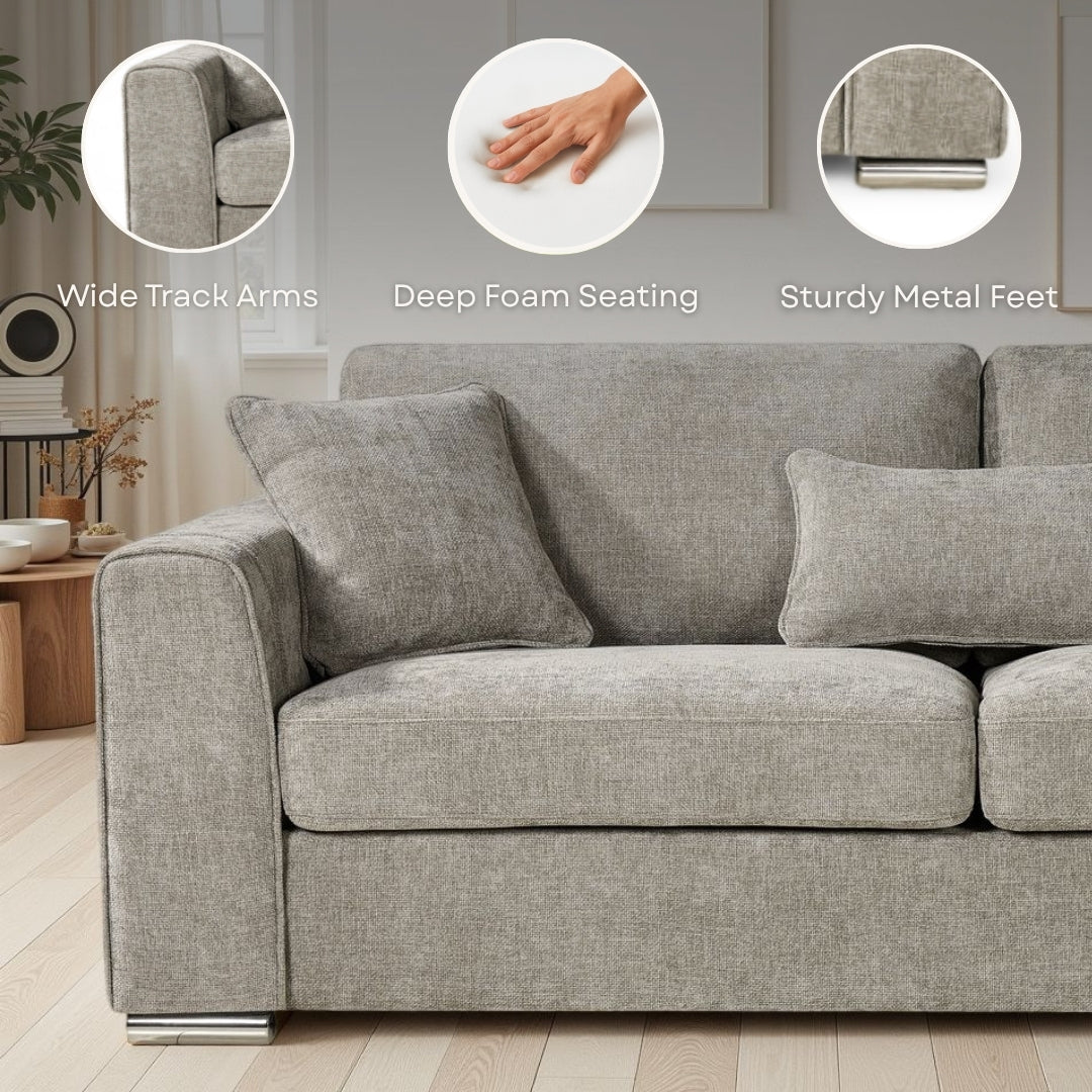 Woven Chenille Grey 3 Seater Sofa LOGAN