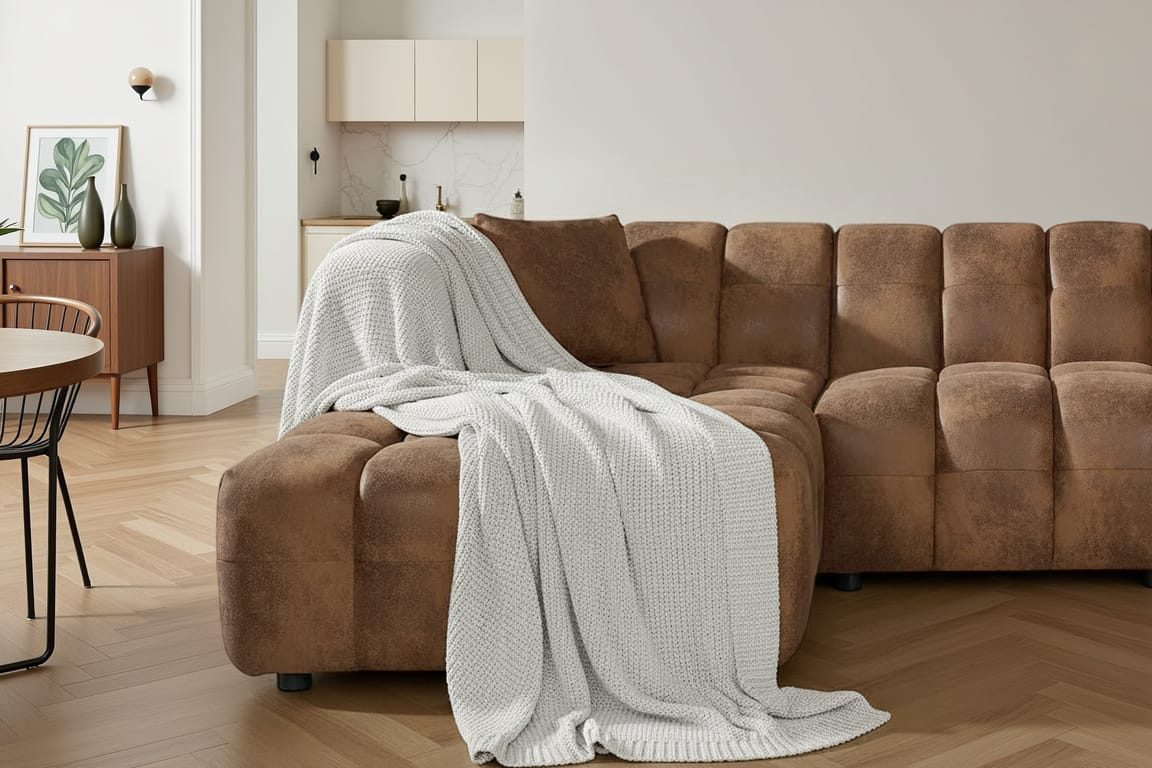 Faux Leather Suede Brown 2C2 Corner Sofa LUGANO