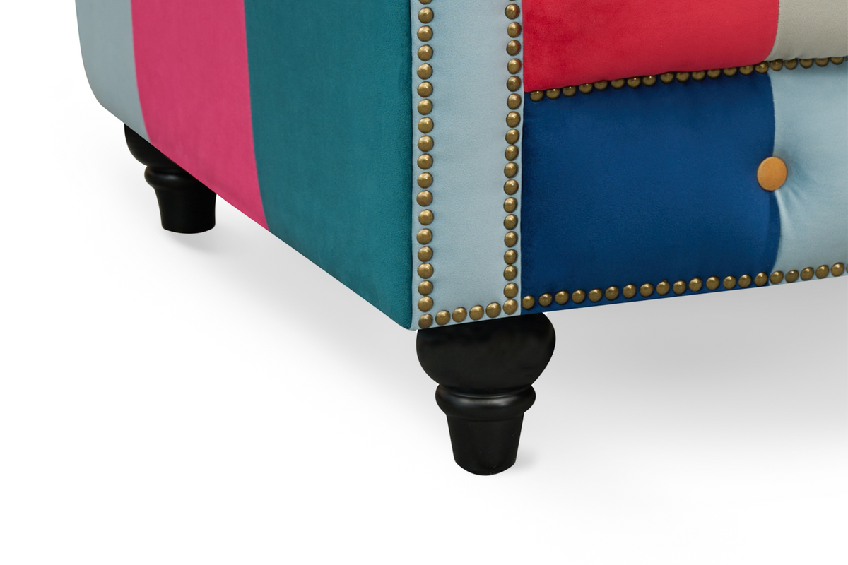 Multicoloured Velvet Patchwork 2C2 Seater Scroll Arm Chesterfield Portofino Corner Sofa