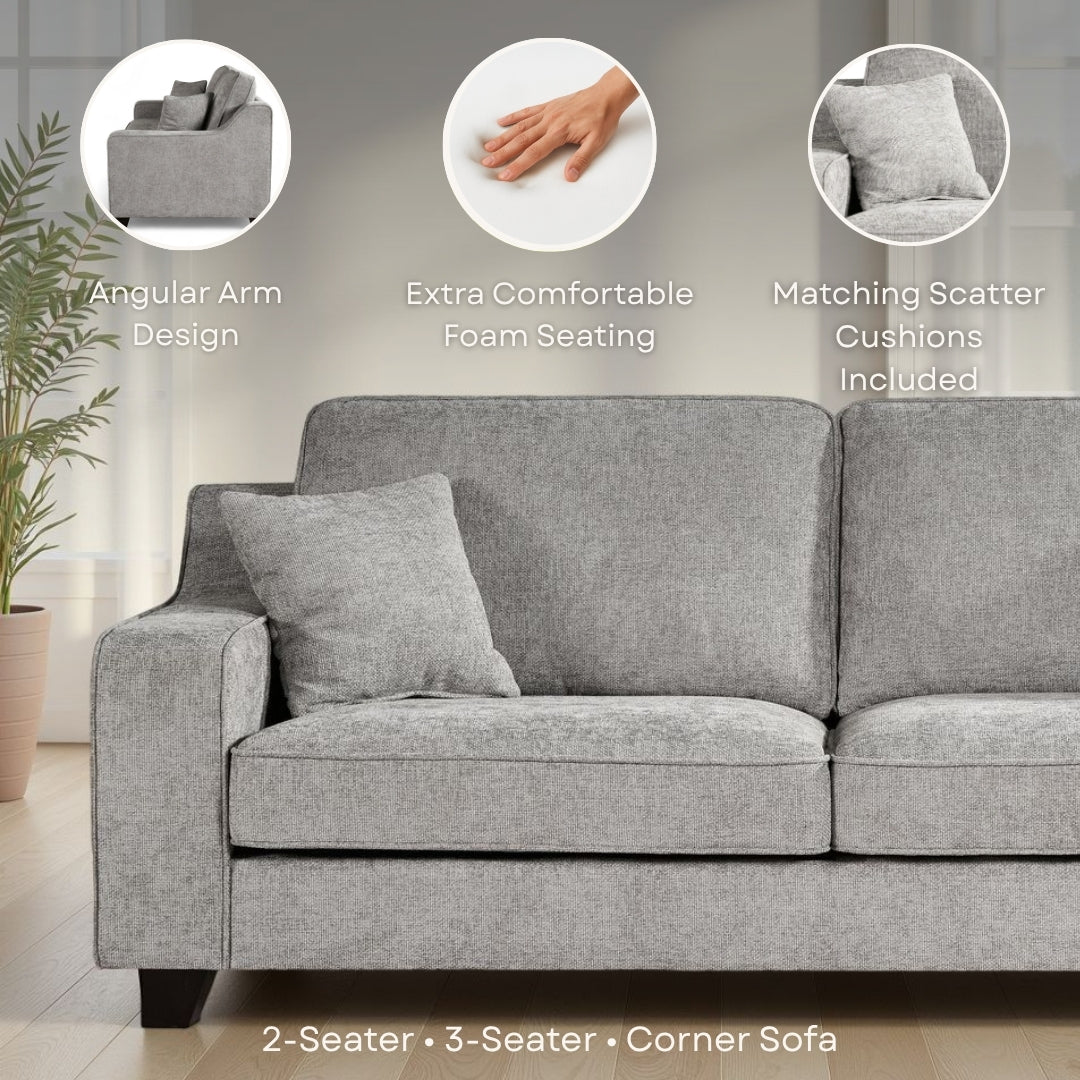 Grey Chenille Fabric Left Hand Facing L-Shaped Sofa with Chaise NATHAN