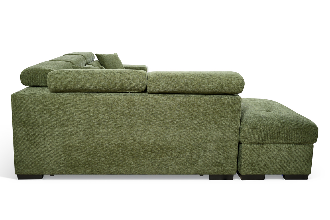Olive Green Chenille Fabric 1C2 Corner Sofabed with Storage and Ottomans AMELIA