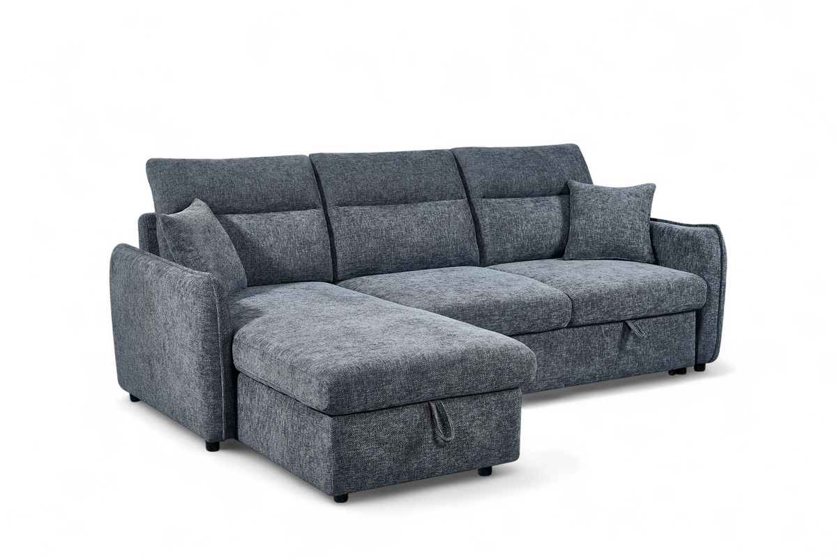 Pale Blue Chenille Fabric 1C2 Corner Sofabed with Storage ARCHIE