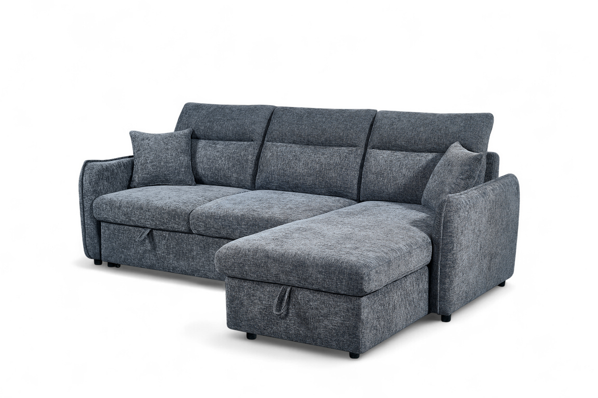 Pale Blue Chenille Fabric 2C1 Corner Sofabed with Storage ARCHIE