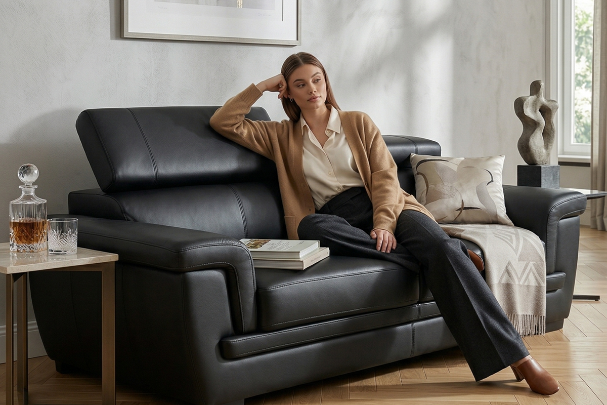 Genuine Leather Grey 3 Seater Sofa PORTLAND