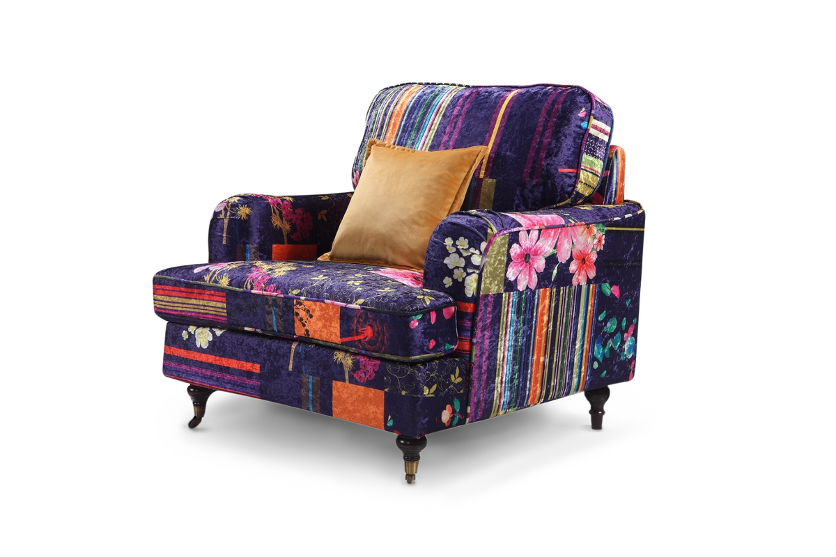Purple Patchwork Fabric 1 Seater Bella Sofa ASTBURY