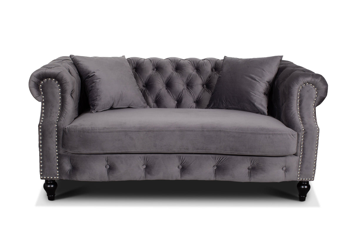 Velvet Dark Grey Richmond 2 Seater Chesterfield Sofa Lovesofas
