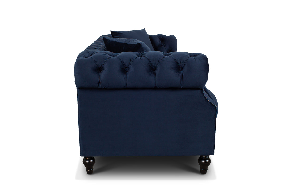 Velvet Navy Blue 3 + 2 Seater Chesterfield Sofa Set RICHMOND