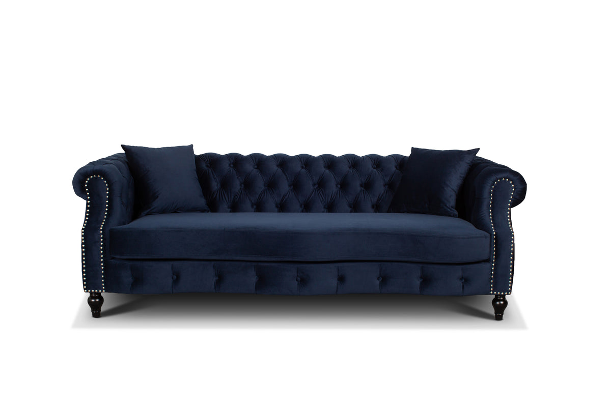 Velvet Navy Blue 3 + 2 Seater Chesterfield Sofa Set RICHMOND