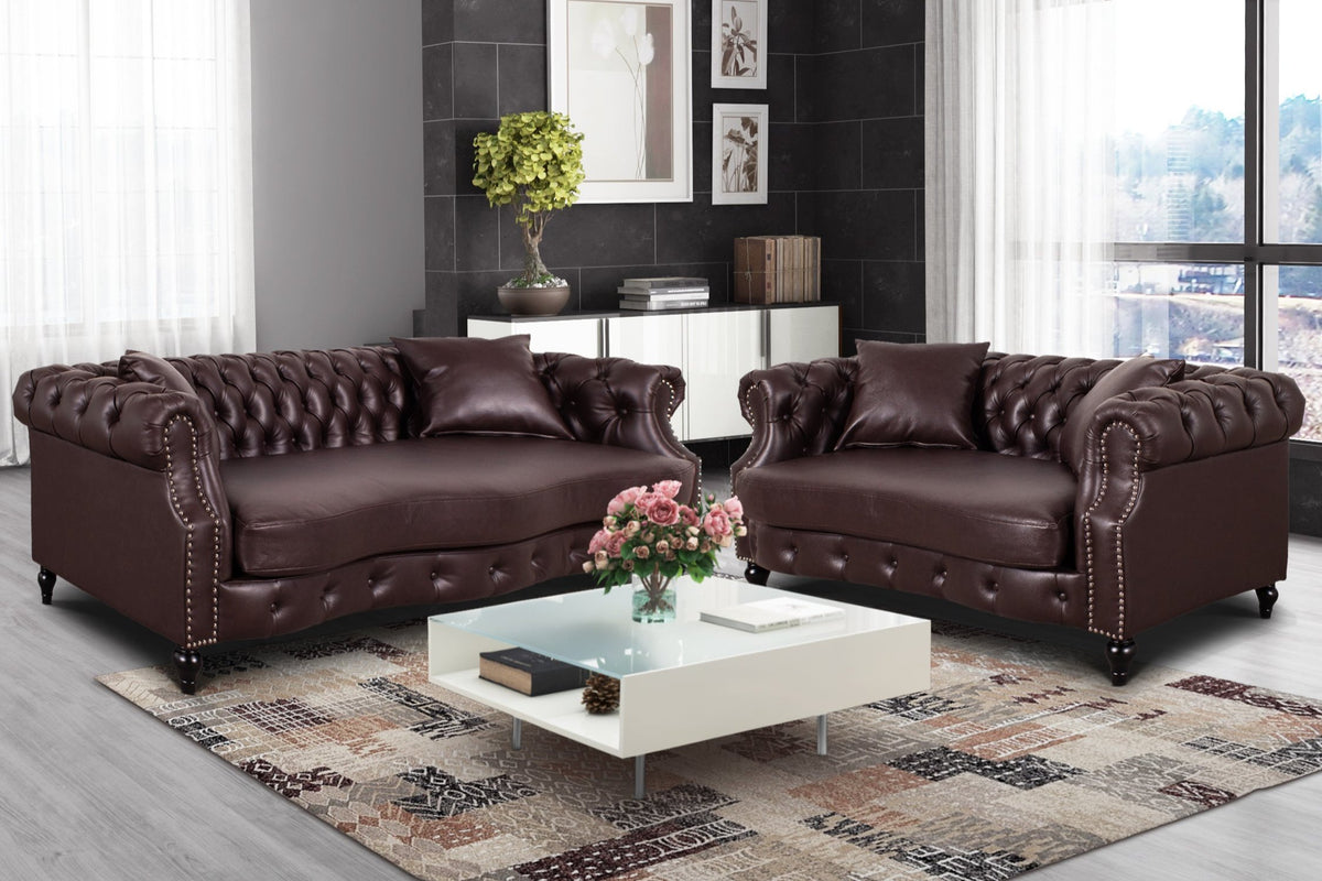 Leather Air Brown Richmond 3 + 2 Seater Chesterfield Sofa Set Lovesofas