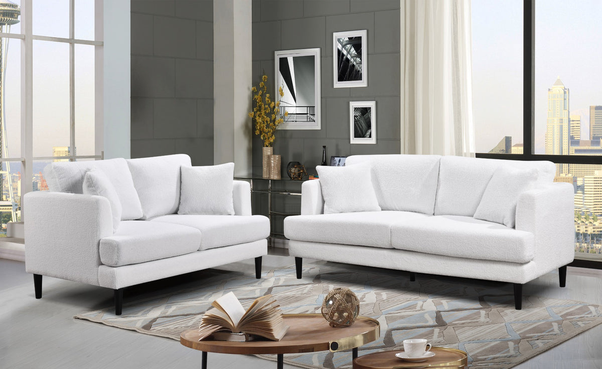 Teddy Boucle Fabric White 2 Seater Sofa RAVELLO