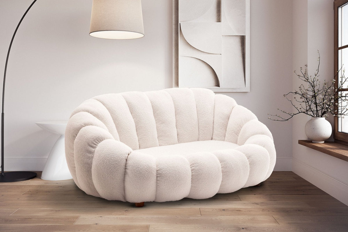 Teddy Boucle Fabric White Mirielle 2 Seater Sofa