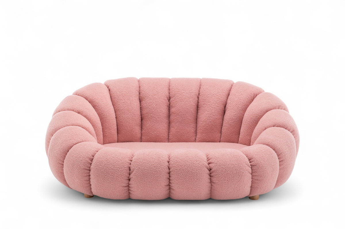 Teddy Boucle Fabric Pink 2 Seater Sofa MIRIELLE
