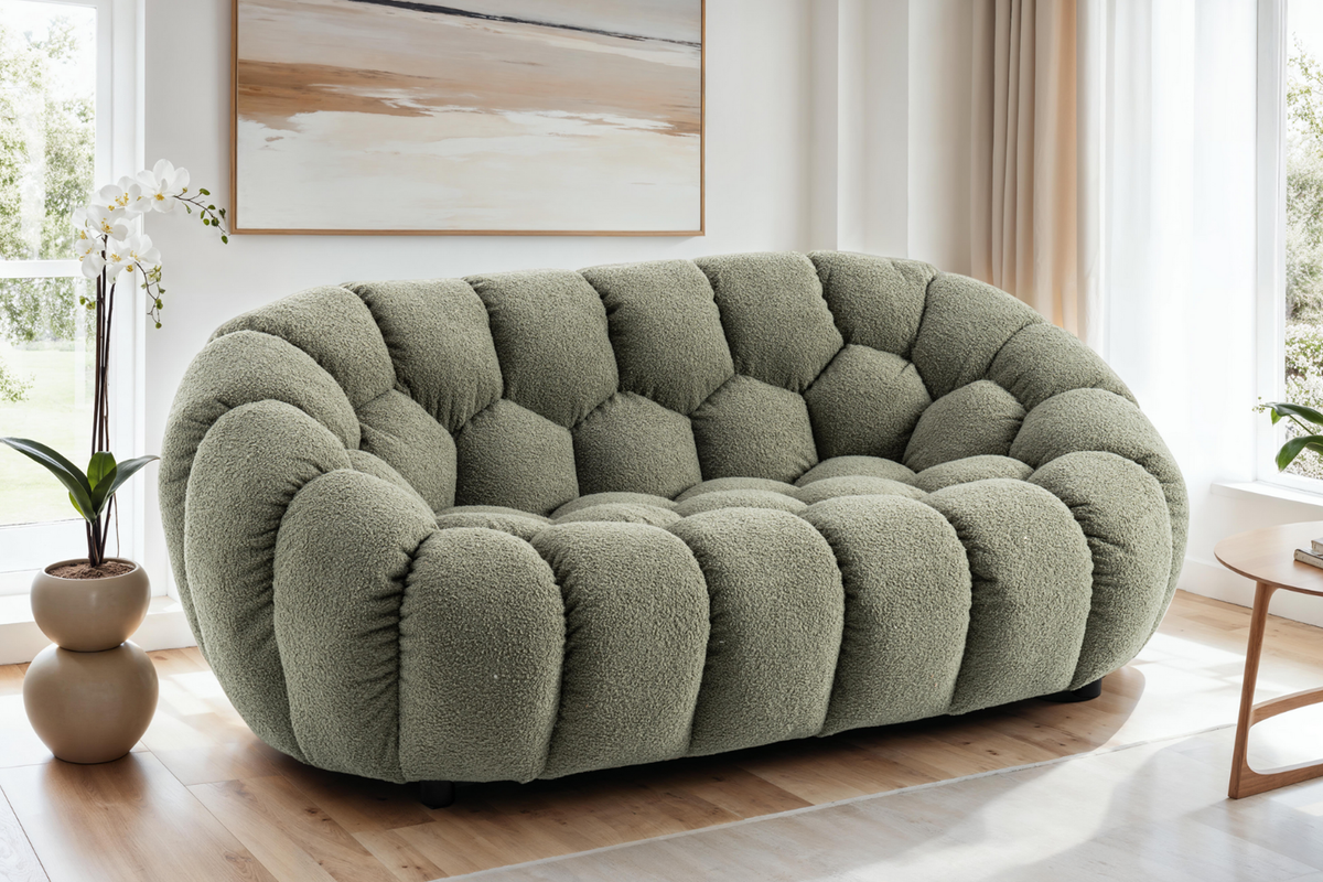 Teddy Boucle Fabric Sage Green Atrani 2 Seater Sofa