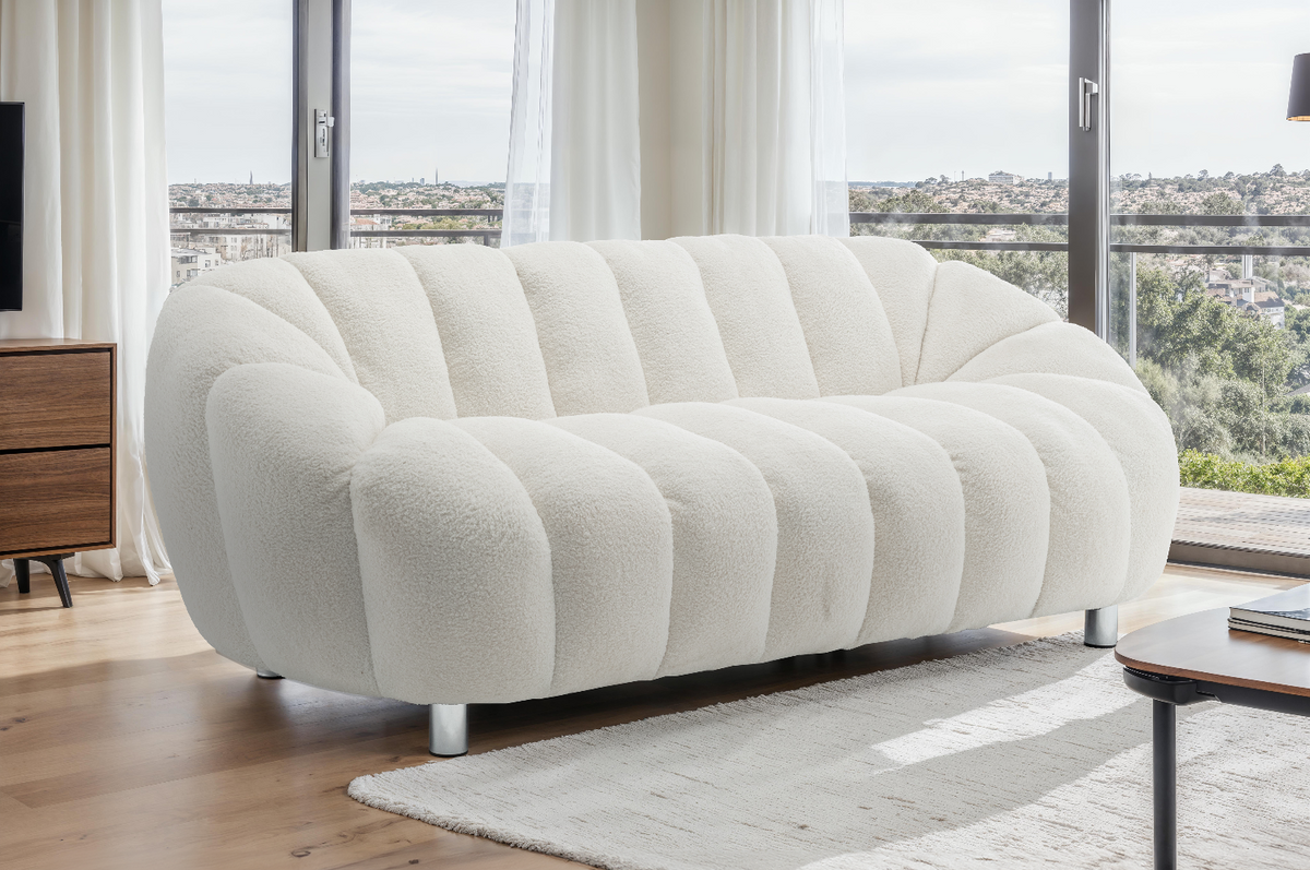 Teddy Boucle White Rezzato 3 Seater Sofa Background