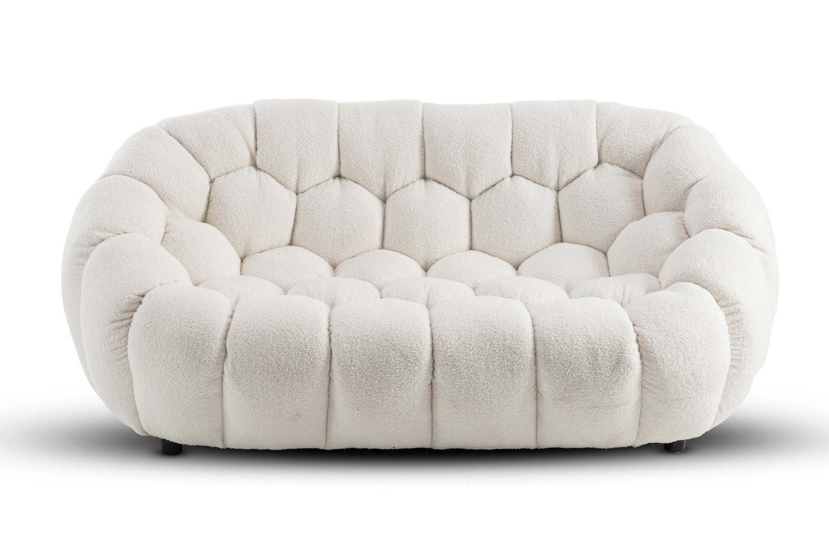 Teddy Boucle Fabric White Atrani 2 Seater Sofa