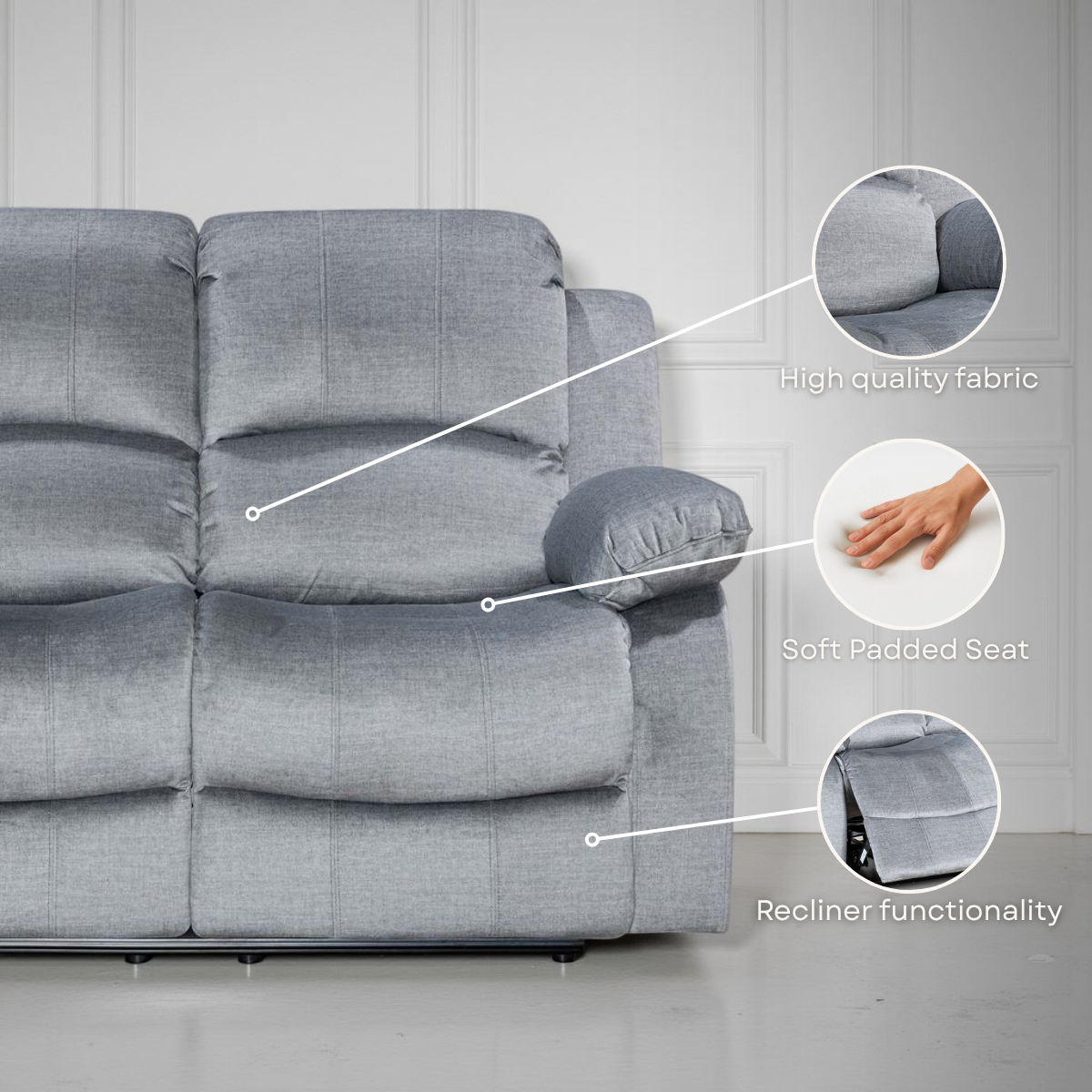 Chenille Fabric Oatmeal Beige 2 Seater Electric Recliner Sofa VALENCIA
