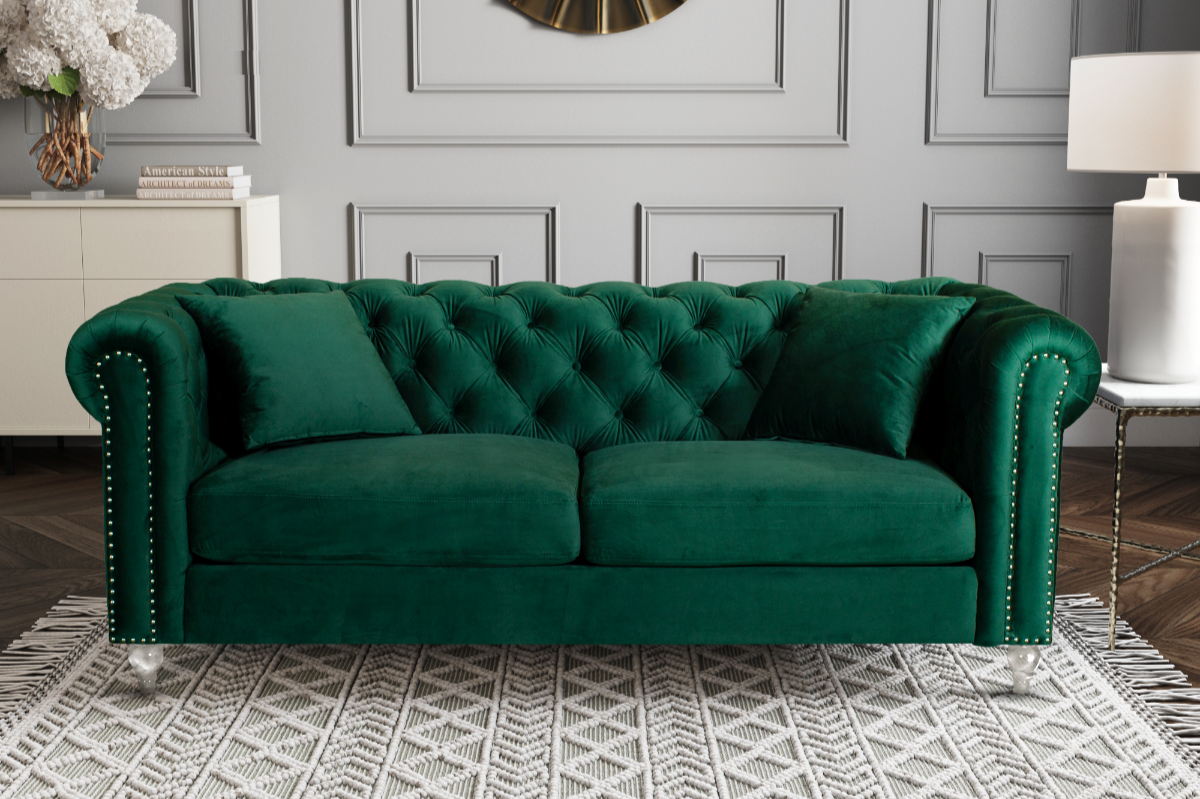 Velvet Bottle Green 3 Seater Chesterfield Sofa With Acrylic Feet CAMDEN