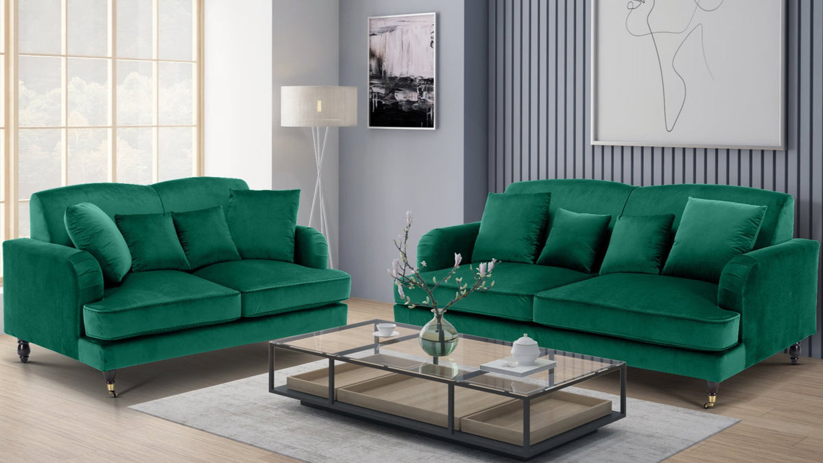 Velvet Emerald Green 3 + 2 Seater Ashton Sofa Set