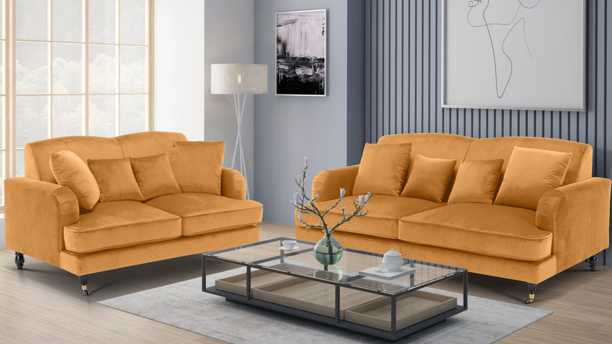 Velvet Gold 3 + 2 Seater Ashton Sofa Set