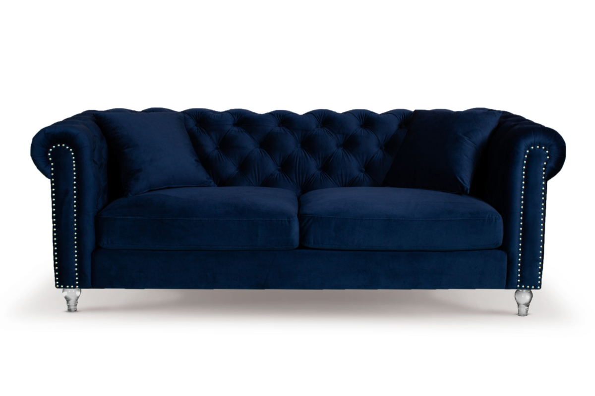 Velvet Navy Blue 3 + 2 Seater Chesterfield Sofa Set With Acrylic Feet CAMDEN
