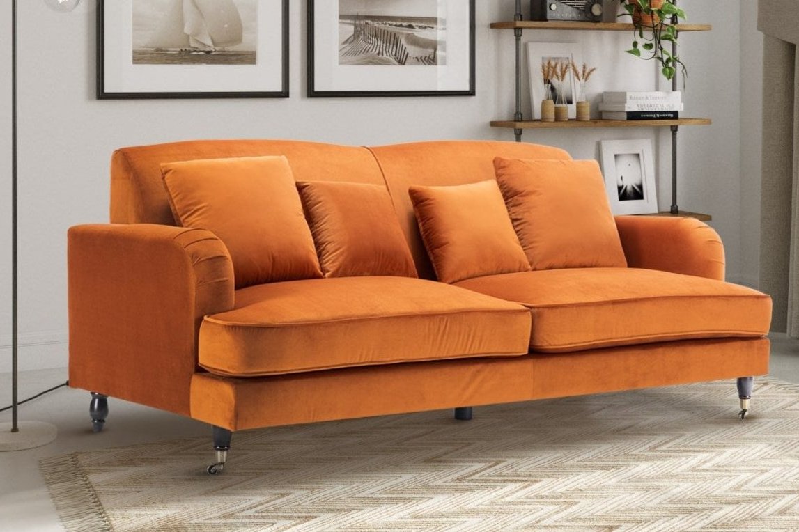 Velvet Orange 3 Seater Sofa ASHTON