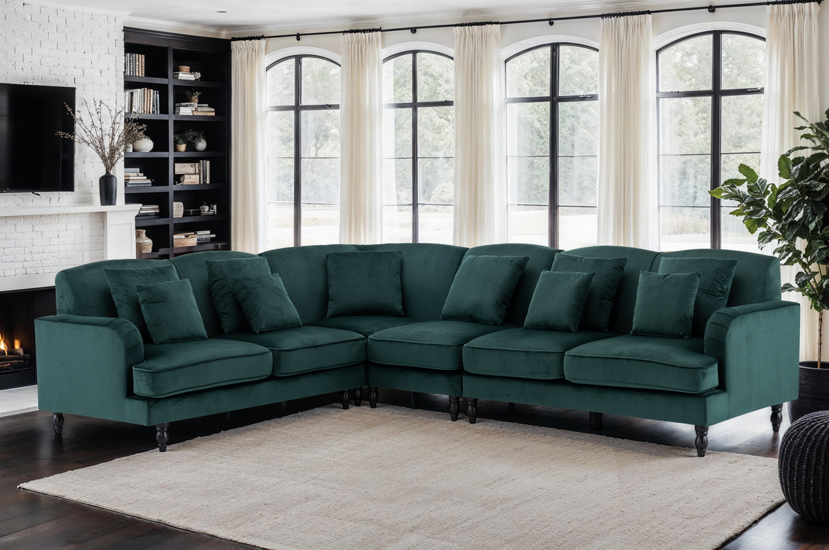 Velvet Bottle Green Modular Corner Sofa 2C3/3C2 ASHTON