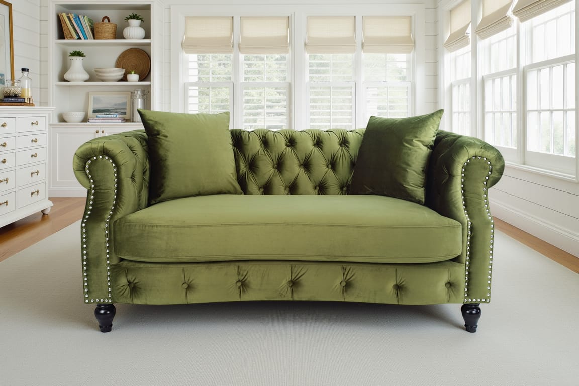 Velvet Sage Green 2 Seater Chesterfield Sofa RICHMOND