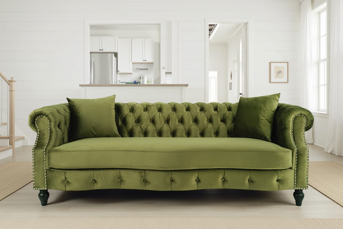 Velvet Sage Green 3 Seater Chesterfield Sofa RICHMOND