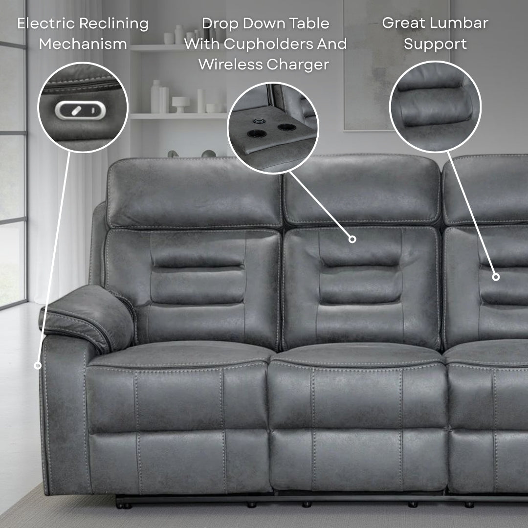 Faux Leather Grey 3 Seater Electric Recliner Sofa VENETIAN