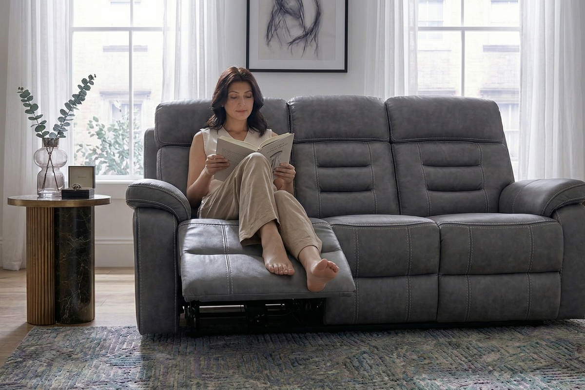 Faux Leather Grey 3 Seater Electric Recliner Sofa VENETIAN
