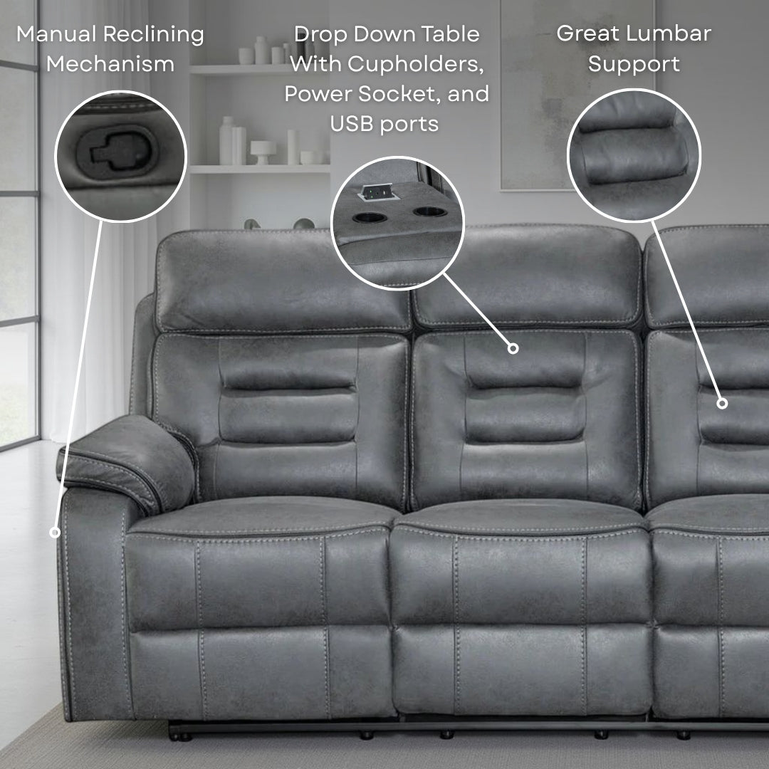 Faux Leather Grey 2 Seater Manual Recliner Sofa VENETIAN