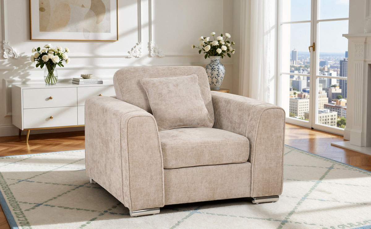 Woven Chenille Beige 1 Seater Sofa LOGAN