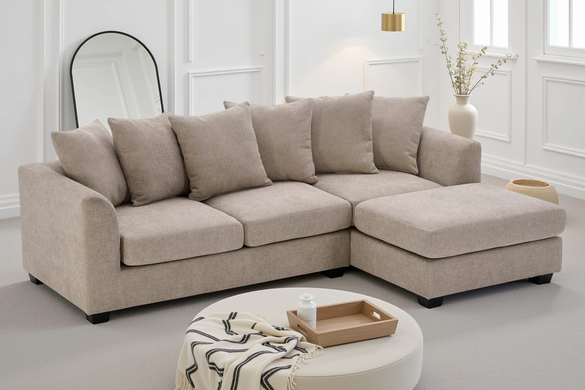 Beige Chenille 2C1 Corner Sofa with Chaise CHLOE