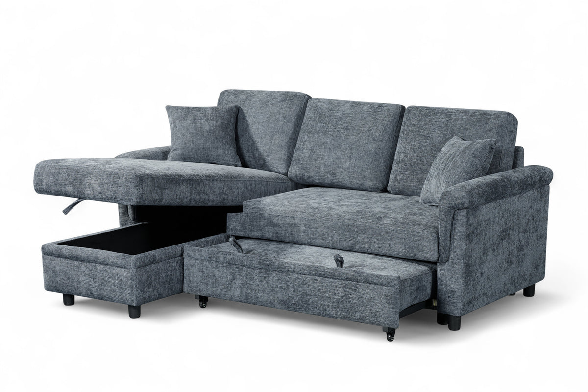 Woven Chenille Blue 1C2 Corner Sofabed with Chaise OSCAR
