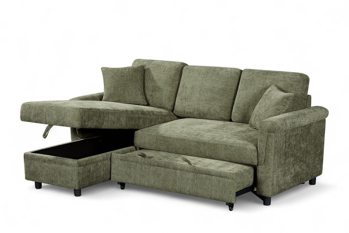 Woven Chenille Green 1C2 Corner Sofabed with Chaise OSCAR