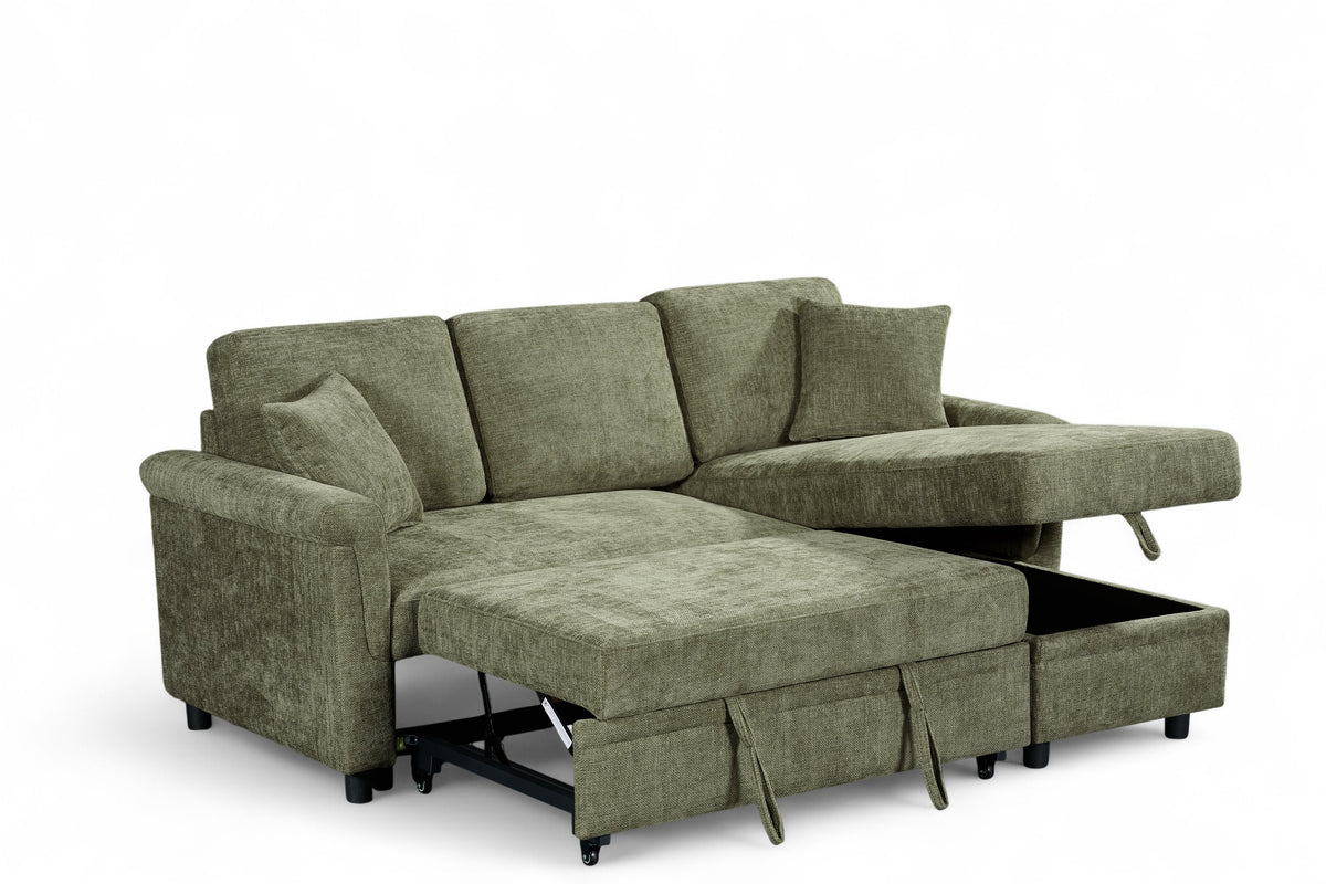 Woven Chenille Green 2C1 Corner Sofabed with Chaise OSCAR