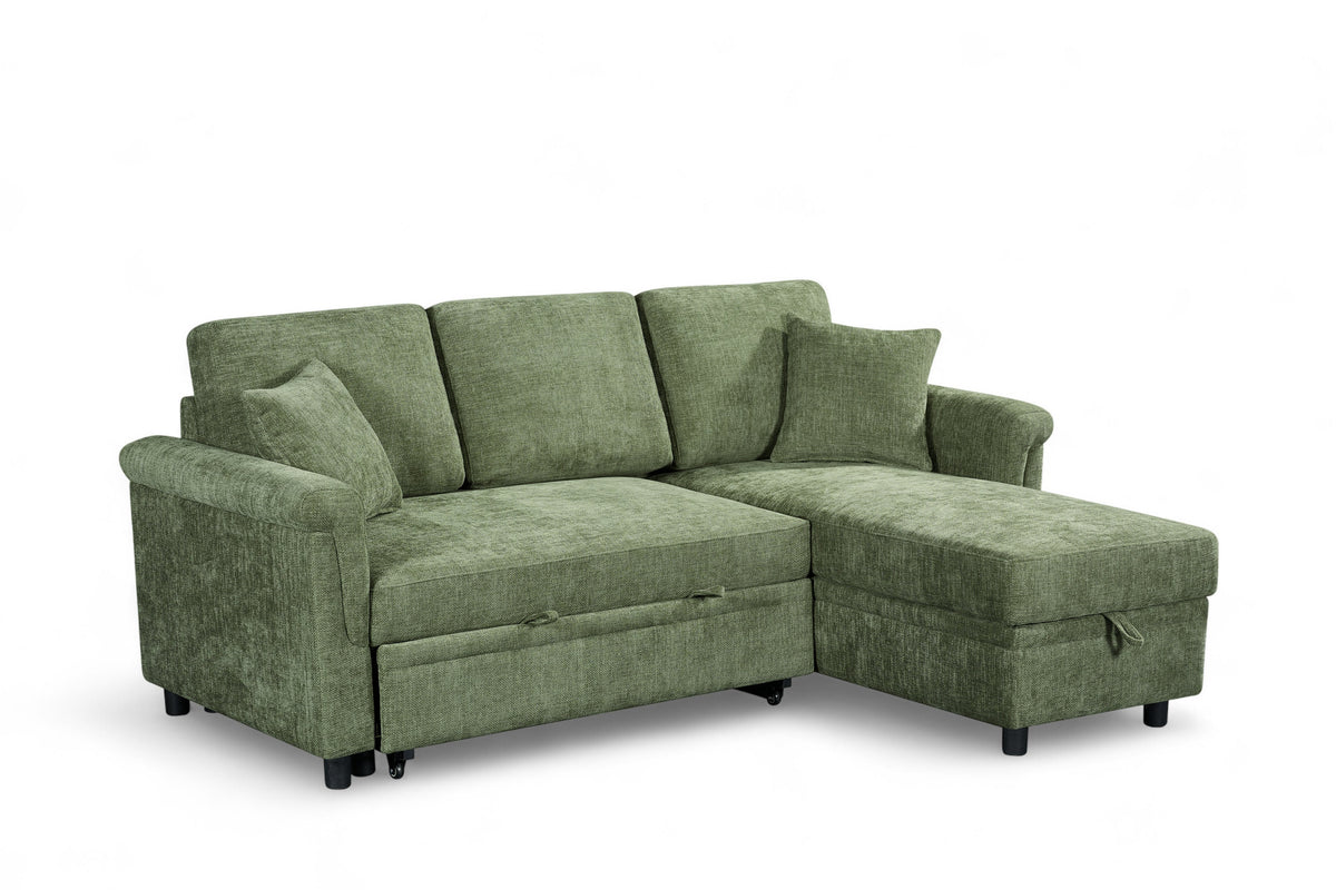 Woven Chenille Green 2C1 Corner Sofabed with Chaise OSCAR
