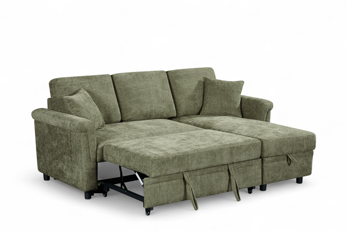 Woven Chenille Green 2C1 Corner Sofabed with Chaise OSCAR